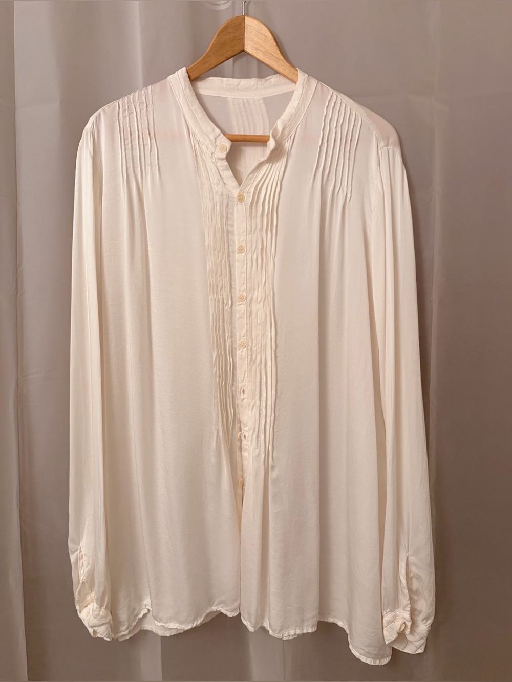 CP Shades Silk "Marnita" Pintuck Peasant Button-Front Blouse